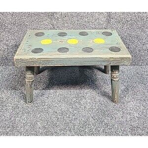 Vintage Handpainted Wood Foot Stool Country Farm Plant Stand decor primitive